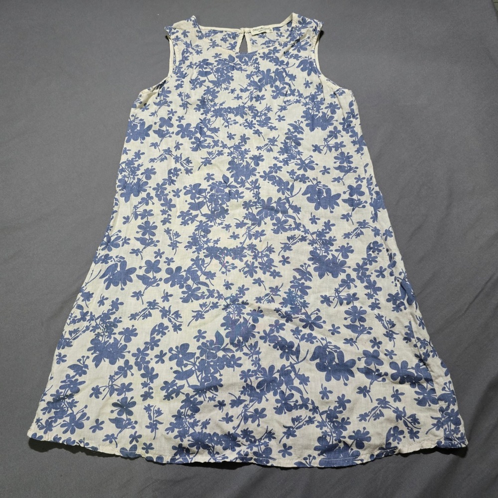 Terzo Millennio Linen Dress Women S White Blue Floral Sleeveless Made in Italy